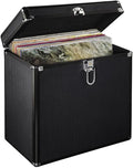 Portable Luxury Vinyl Record Storage Case LP Case in Aluminium Look with Lockable Feature Fits 50 Record