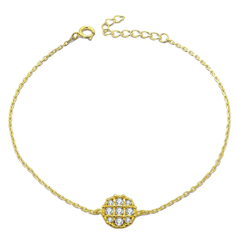 14K Gold Plated 925 Sterling Silver Bracelet Cubic Zirconia Charm Bracelet Cable Chain Adjustable Bracelet Girls Fashion Jewelry