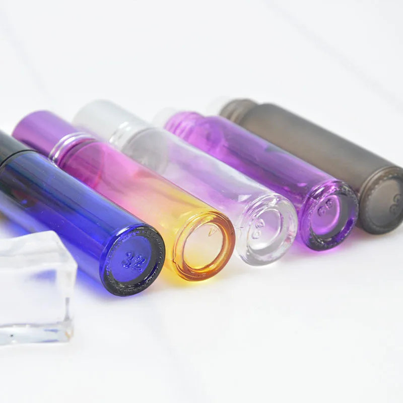 Colorful Pink Red Purples Blue Screw Cap Custom 10ml Essential Oil Glass Roll on Bottles