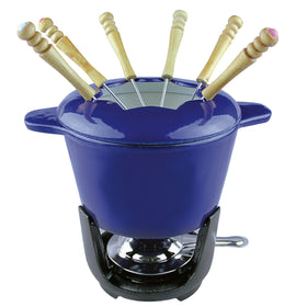 Cast Iron Fondue Pot 6 Enameled Coated Forks Custom Logo Kitchen Cookware Gas Stove Induction Bottom for Cheese Sustainable