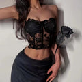 Hot Sell Womens Summer Rose Lace Bustier Mesh Sexy Vintage Strap Open Back Boned Corset Going Out Party Crop Top