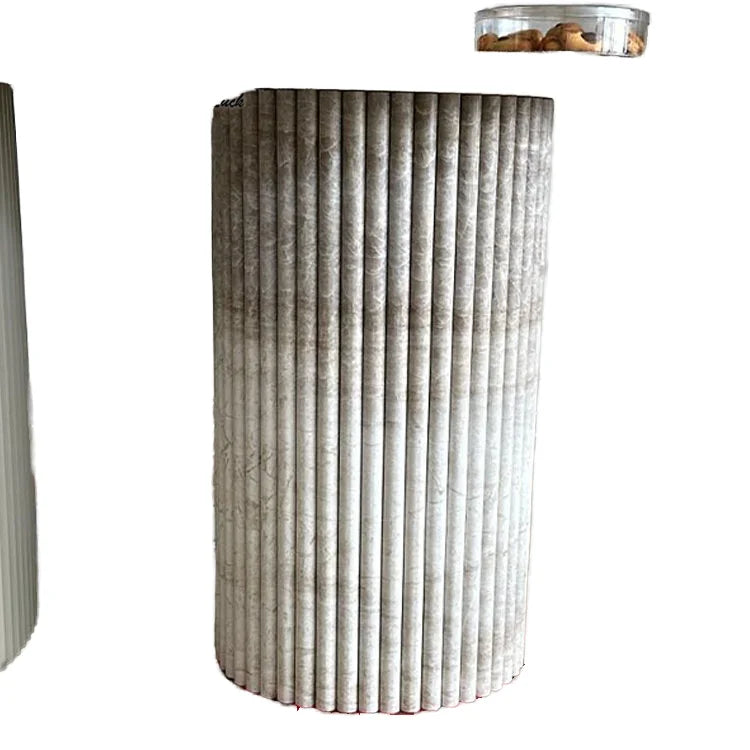 Customized Modern Waterproof Big Format Fluted Marble Glued Around Counter Table Top and Sides for Villa