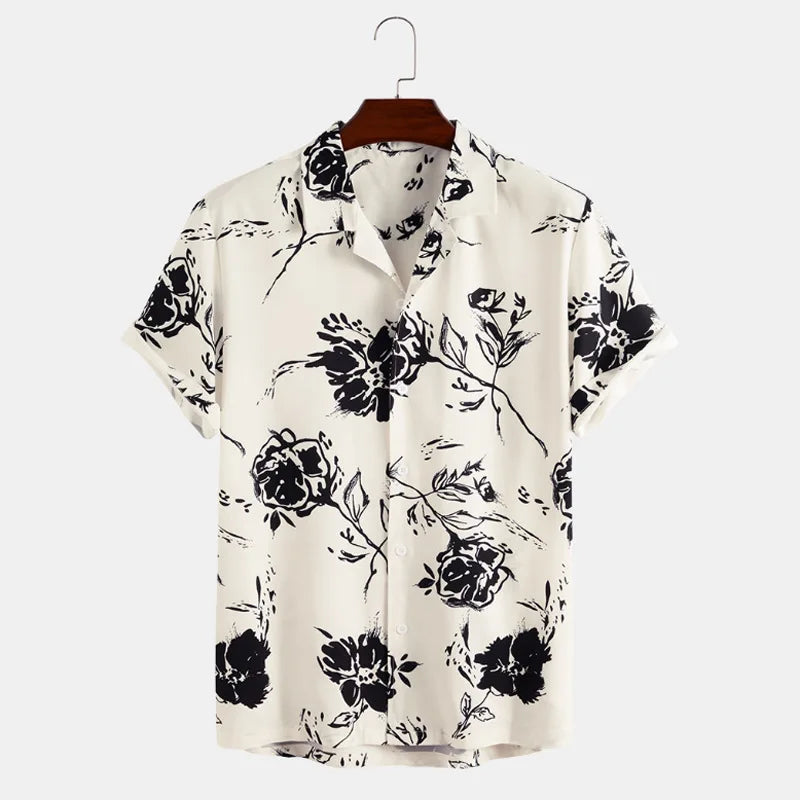 RNSHANGER Summer Flower 3D Print Men's Shirts Casual Short Sleeve Hawaii Beach Shirts Street Breathable Loose Male Shirts