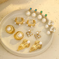 Vintage Pearl Zircon Drop Earrings Trendy PVD Gold Plated Stud Earrings for Party Women Fashion Jewelry Daily