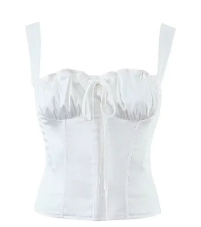 Women's Sexy Hot Girl Chest Tie Waist Camisole Slimming Tights With Zipper Top