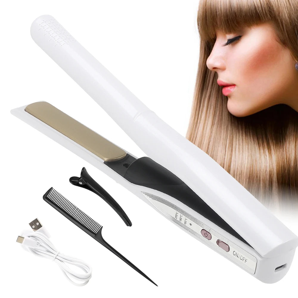Hot Sell Hair Tools Cordless Hair Straightener Mini Cordless USB Rechargeable Hair Crimper Ceramic Flat Iron for Travel