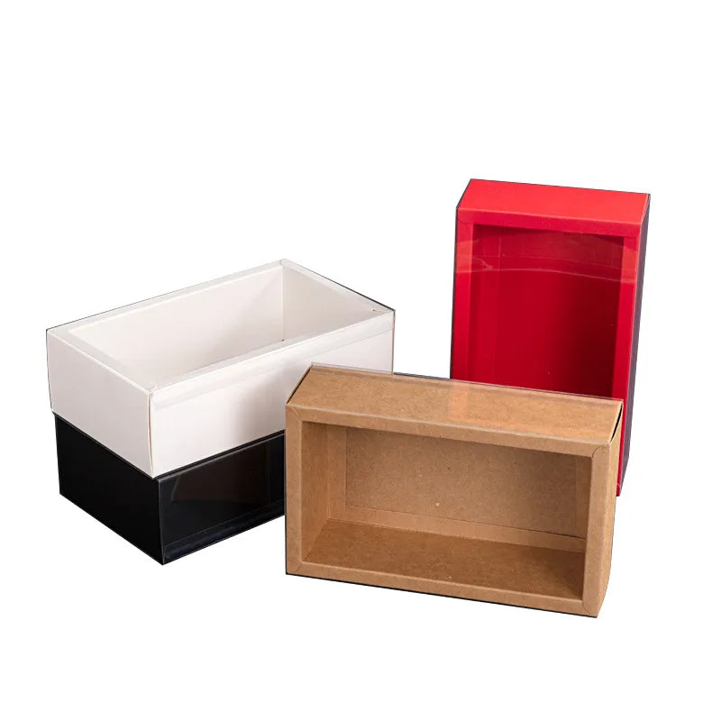 Custom Logo Gift Box Packaging Full Transparent PVC Sleeve Window Sliding Kraft Clear Lid Drawer Box