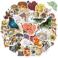 50Pcs Vintage Flowers Floral Stickers Hand Acount Decorative Sticker for Window Wall Waterproof Label Pack