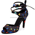 Customized Salsa Latin Dance Shoes for Women Satin Print