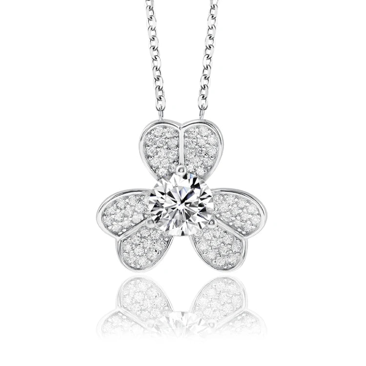 Fine Jewelry Flower Shape Moissanite Chain Necklace 925 Silver Pendant Necklaces