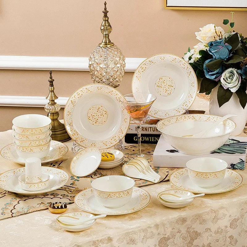 Online Top Seller Product European Style 28 Pcs Cookware Tableware Set Bone China Bowls Plates Dinner Set