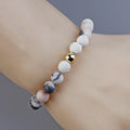 Custom Fashion Bracelet Natural pink zebra Stone Gold Bead String Elastic Bracelet Jewelry