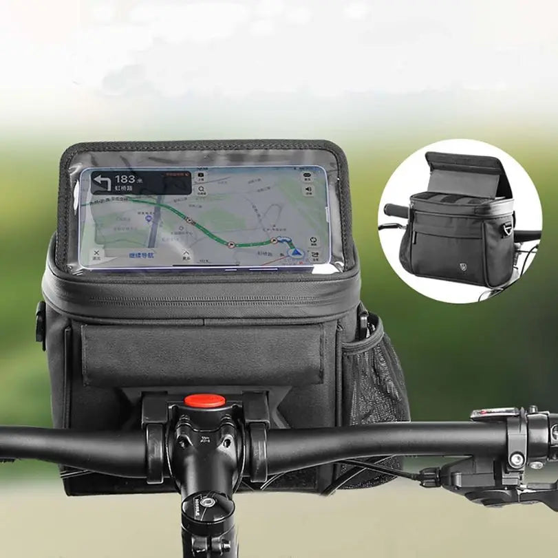 Waterproof Bicycle Handlebar Bag With Phone Cycling Mount Front Storage Bag For Motorcycle Riding Accessory