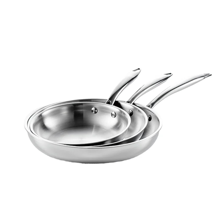 Induction Frying Pan Triply Stainless Steel Non-Stick Satin Polished Rivet Connect Gas Oven Safe Cookware Toxin-Free
