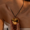 High Polished Smooth Stainless Steel Big Heart Love Pendant Wax Rope Necklace for Women Gold Color Charm Jewelry Gift