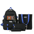3059  Large Capacity Solid Color Backpack All-Match Schoolbag Casual Four-Piece Backpack