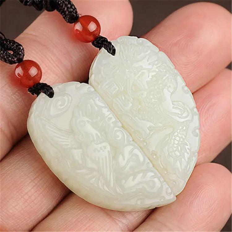 Natural Jade Dragon and Phoenix Brand a Pair of Pendants Lovers Pendant Necklace Male and Female Ornaments
