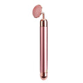 YiJue Model 001 Factory Sale 2-in-1 Pink Rose Quartz 24k Gold Metal Vibration Electric Jade Roller Guasha Set Face Lift