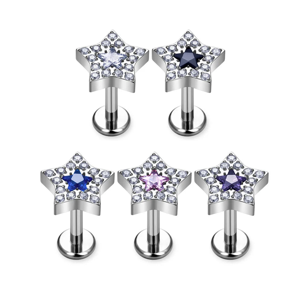 G23 ASTM F136 Titanium Labret Ear Stud Zircon Inlay Cartilage Tragus Earrings Internal Thread Body Piercing Jewelry