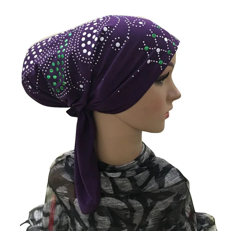 Wholesale Color Diamond Head Wrap Bonnet Muslim Scarf Cap African Women Turban Hat Hijab Muslim