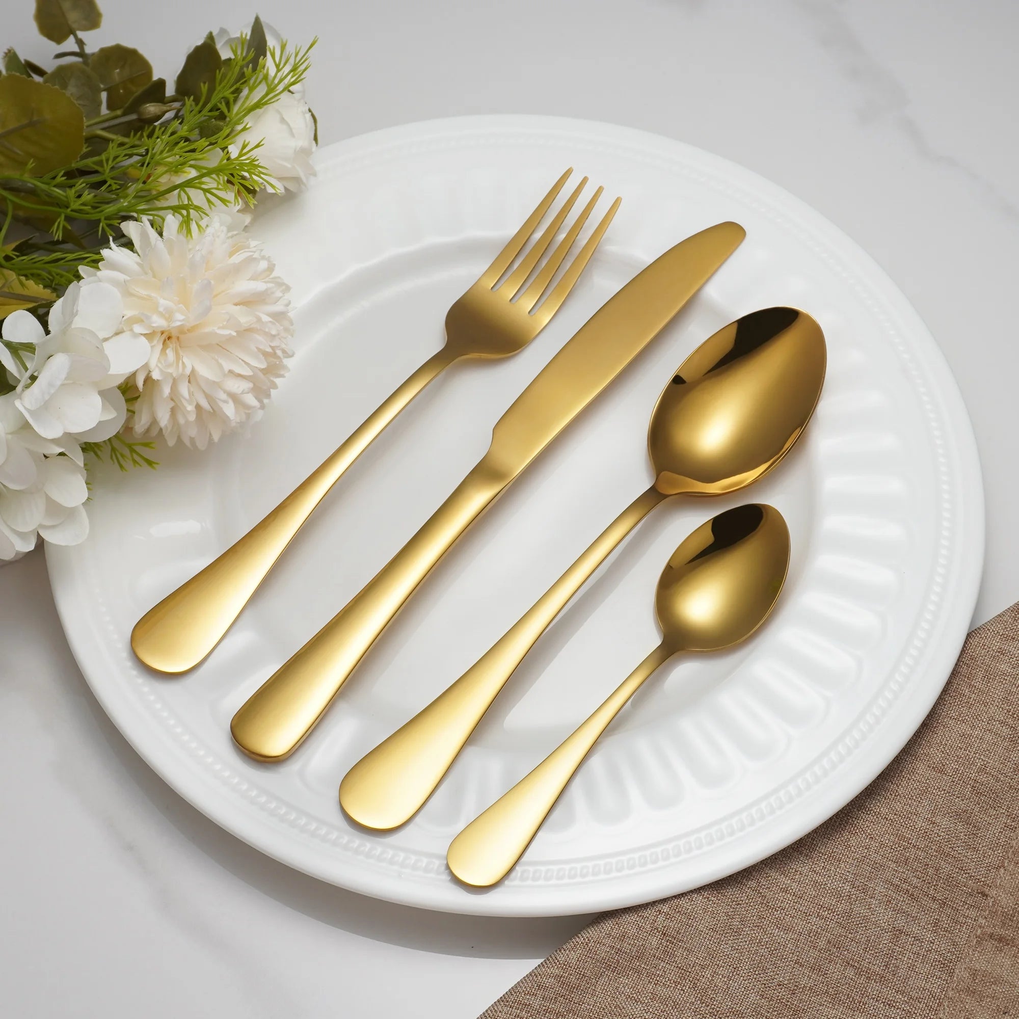 Custom Logo Wedding Silverware Stainless Steel Flatware Knife Spoon and Fork Talher Gold Cutlery Set