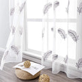 XinLan Modern Feather Embroidered Sheer Curtain Window Short Curtain Voile Tulle for Kitchen Bedroom Drape Half-Window