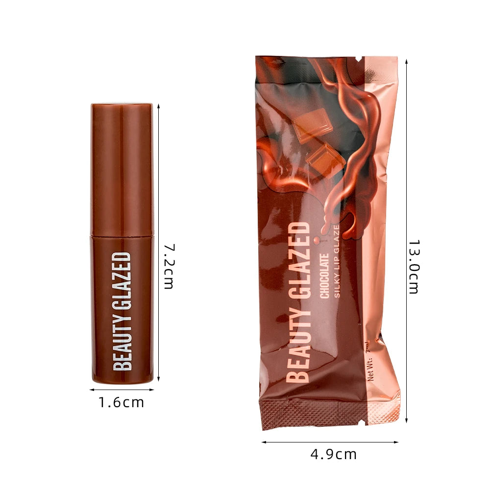 BEAUTY GLAZED 12-color Chocolate Lipstick Lip Glaze  Water Glossy Glass Velvet Matte Matte Air Lip Glaze Lip Gloss