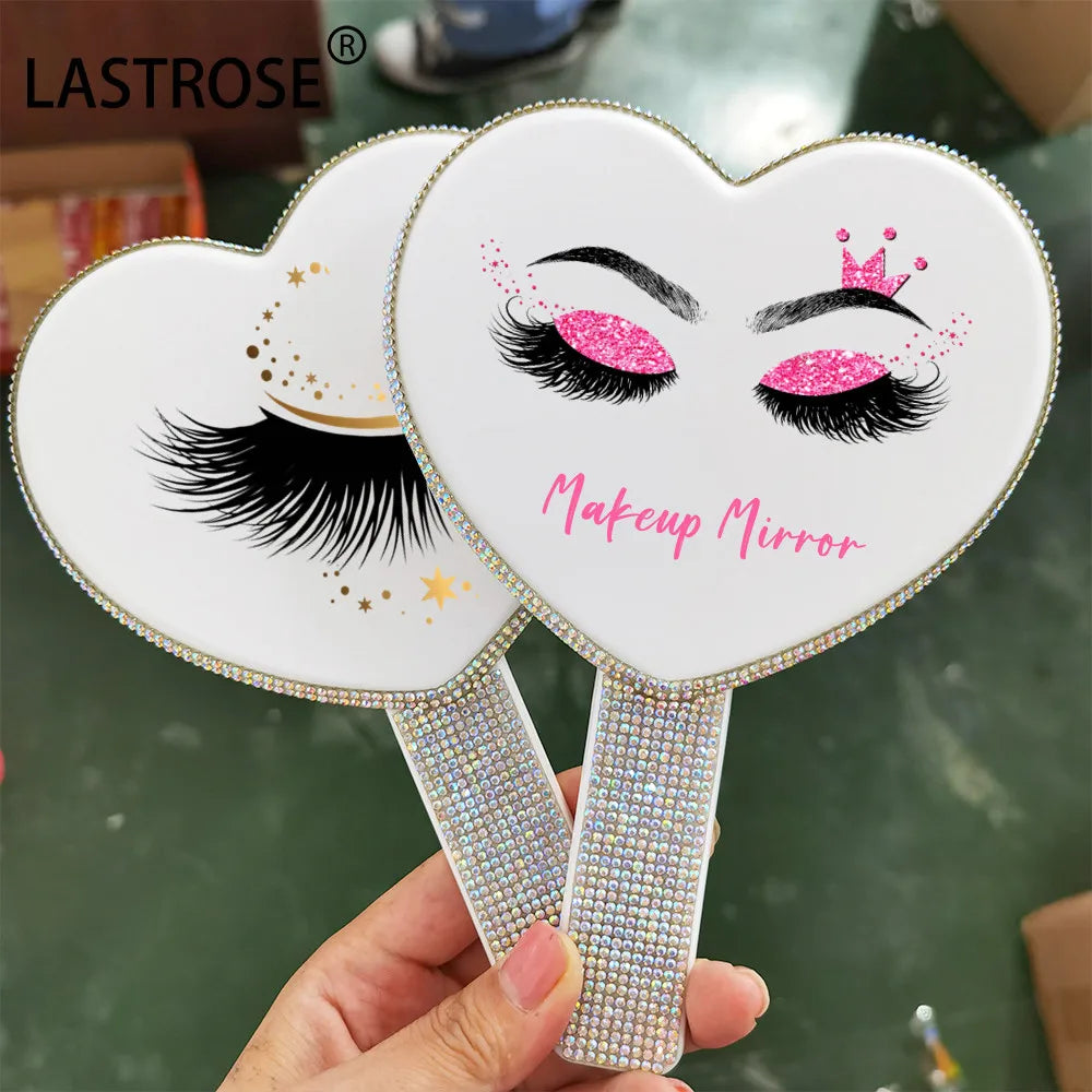 Hot Selling Heart Mirror with Rhinestone Glitter Makeup Mirror Print logo square Cosmetic Hand Held Mirror