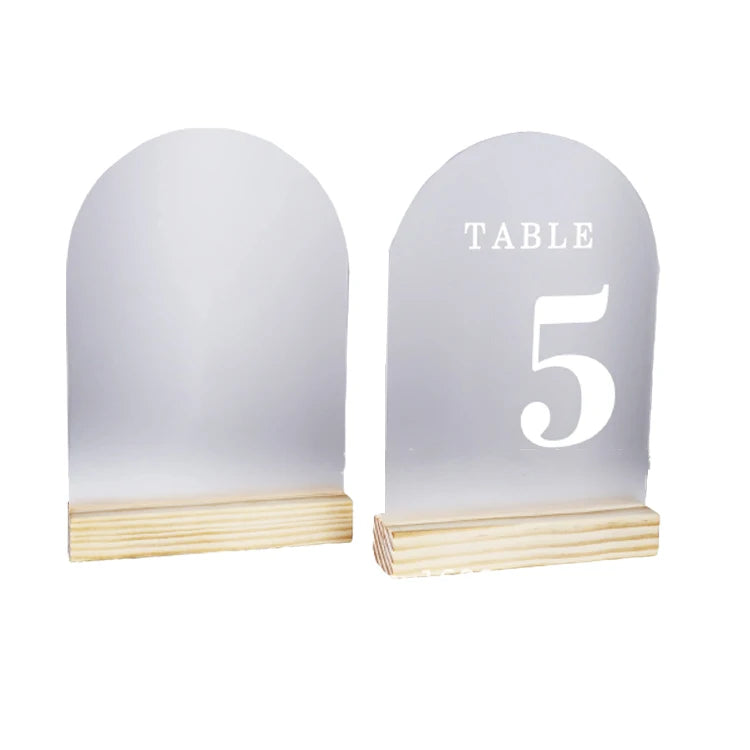 Frosted Arch Wedding Table Digital with Wooden Stand Frosted Acrylic Table Digital Signage with Wooden Stand