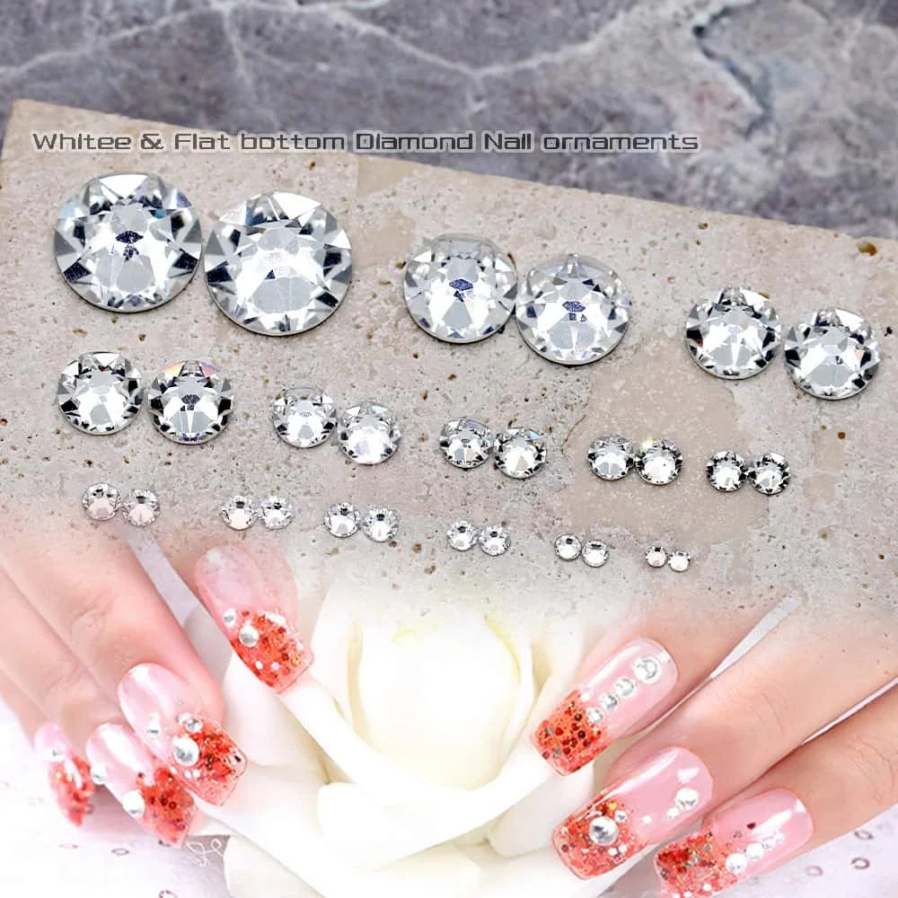 Flat-bottomed Diamond Crystal White Round Stones DIY Tapered Diamond Glass Rhinestones Nail Art Decoration