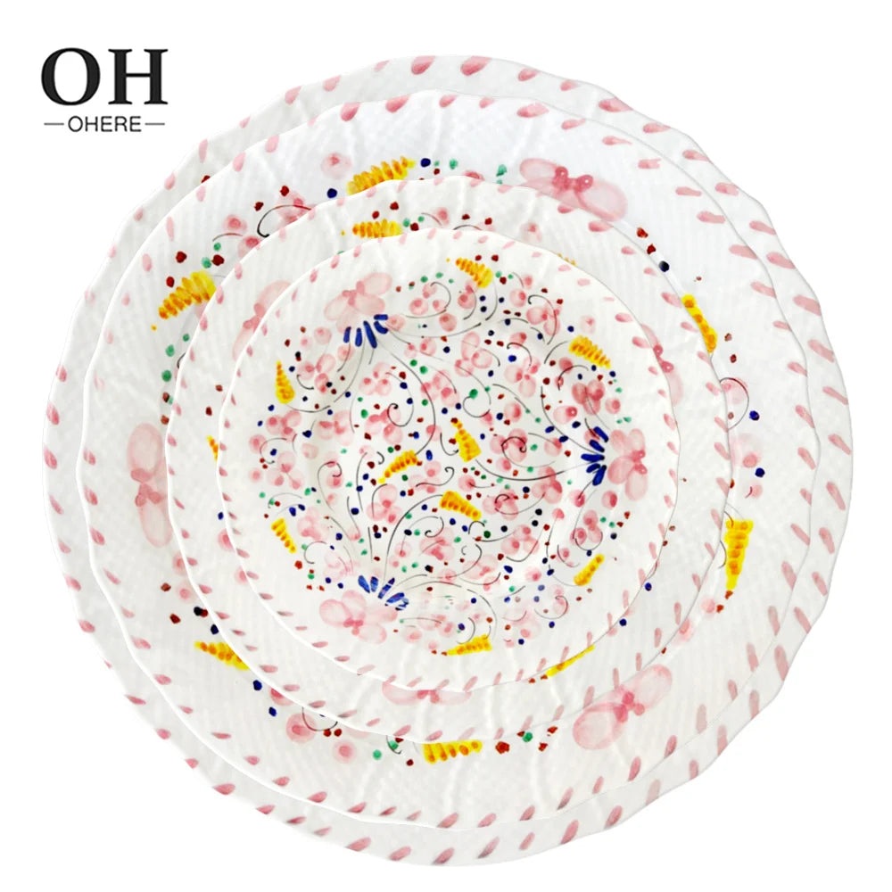 New Bohemian Romantic Pink Flower Bone China Charger Plate Dish Eco-Friendly Fashionable Round Wedding Dinnerware Giveaways
