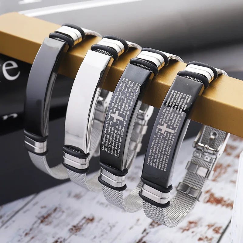 Rts Mens Fashion Pray Customizable Christian English and Spanish Jewelry Bracelet Jewelry
