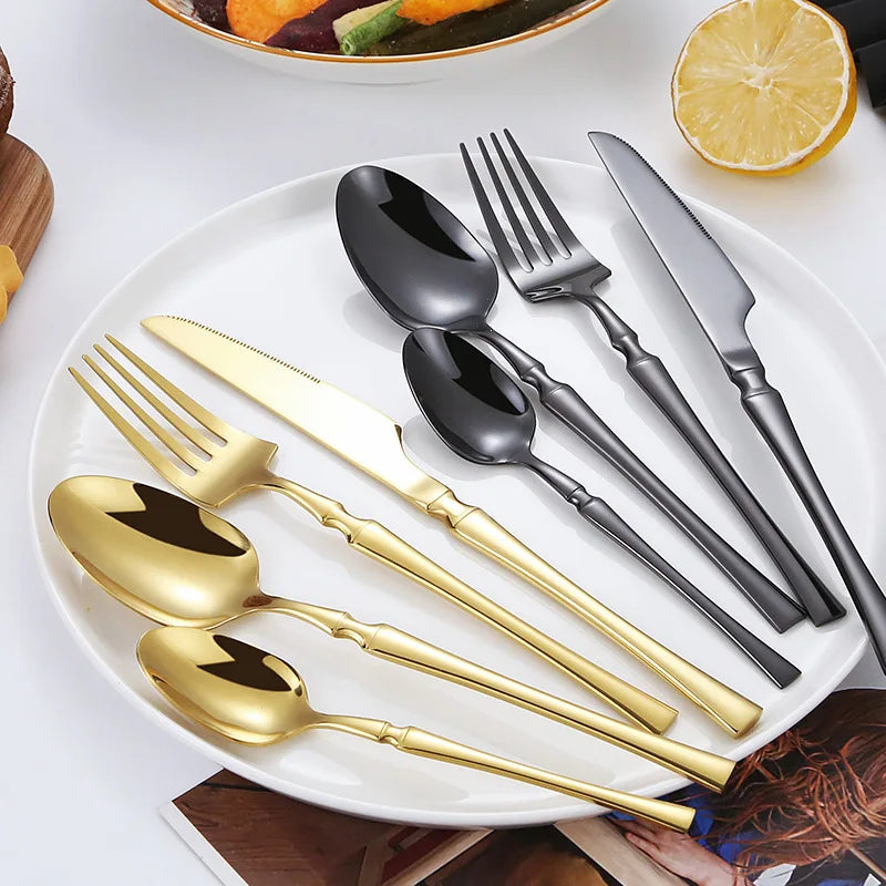 Wedding Eco Friendly Cutlery Set Gold Stainless Steel 4pcs 20pcs 24pcs 30pcs Black Silverware Cutlery Set