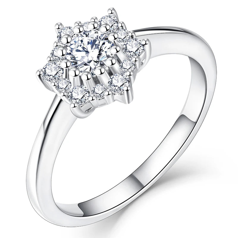 GRA Luxury Real Round Cut Moissanite Fine Jewelry 925 Sterling Silver Rhodium Plated Pave Setting Engagement Ring for Women
