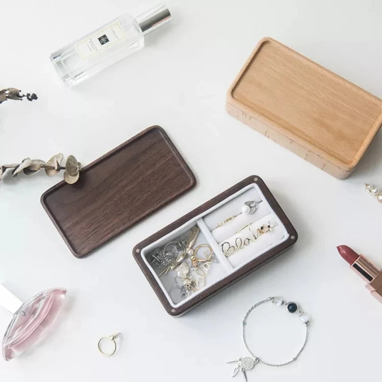 Beech Black Walnut Wood Rectangle Small Wooden Jewelry Magnetic Gift Box  Jewel case  Jewel Box with Magnetic Lid
