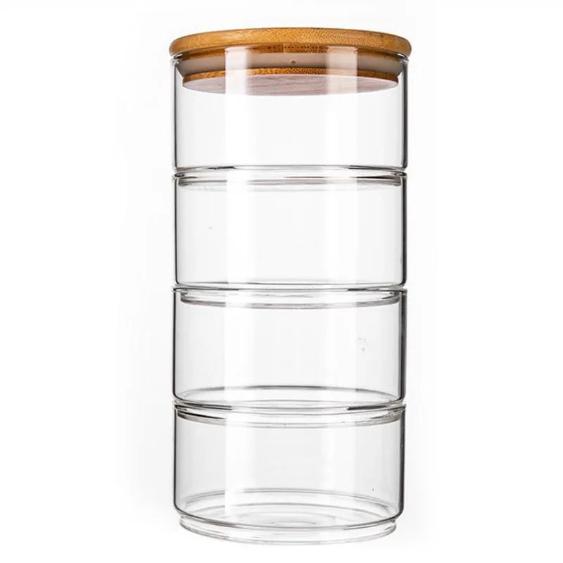Japanese Fruit Salad Bowl Clear Glass Bowl with Lid Household Simple Storage Jar Creativity Multi-layer Combination Storage tank
