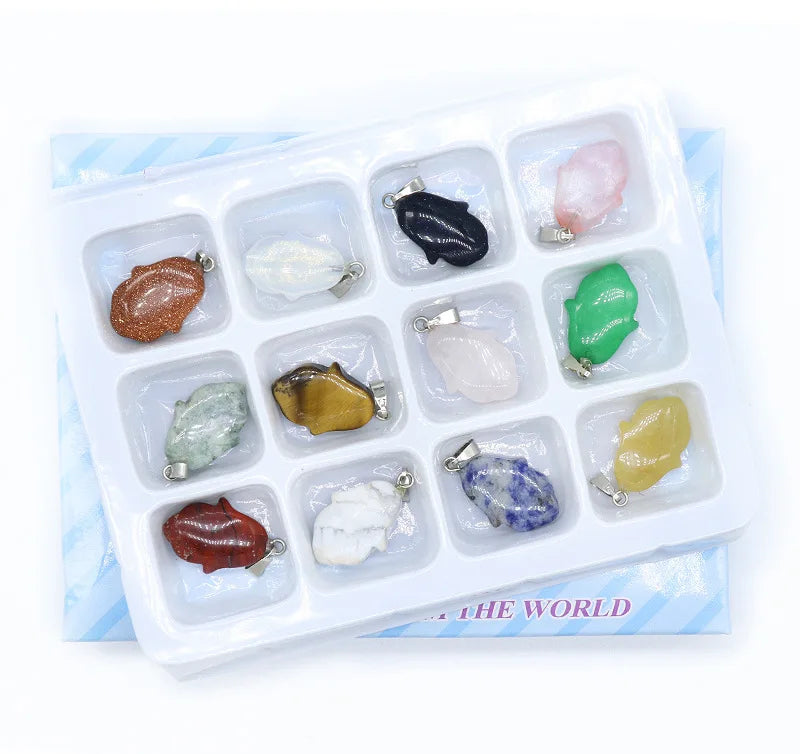 Huiying Wholesale Natural Healing Crystal Gemstone Agate Stone Fatima Hand Shape Jewelry Pendant Set Charm Necklace