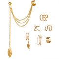 New Arrival Creative Leaf Pendant Simple Ins Popular Gold Non Piercing 7pcs Clip on Earrings Set for Women Girls