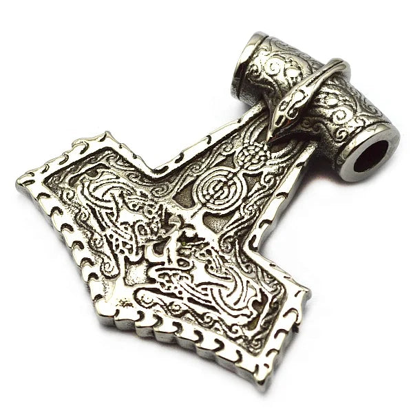 Stylish Stainless Steel Hammer of Thor Mjolnir Pendant Norse Mythology Engraved Viking Jewelry