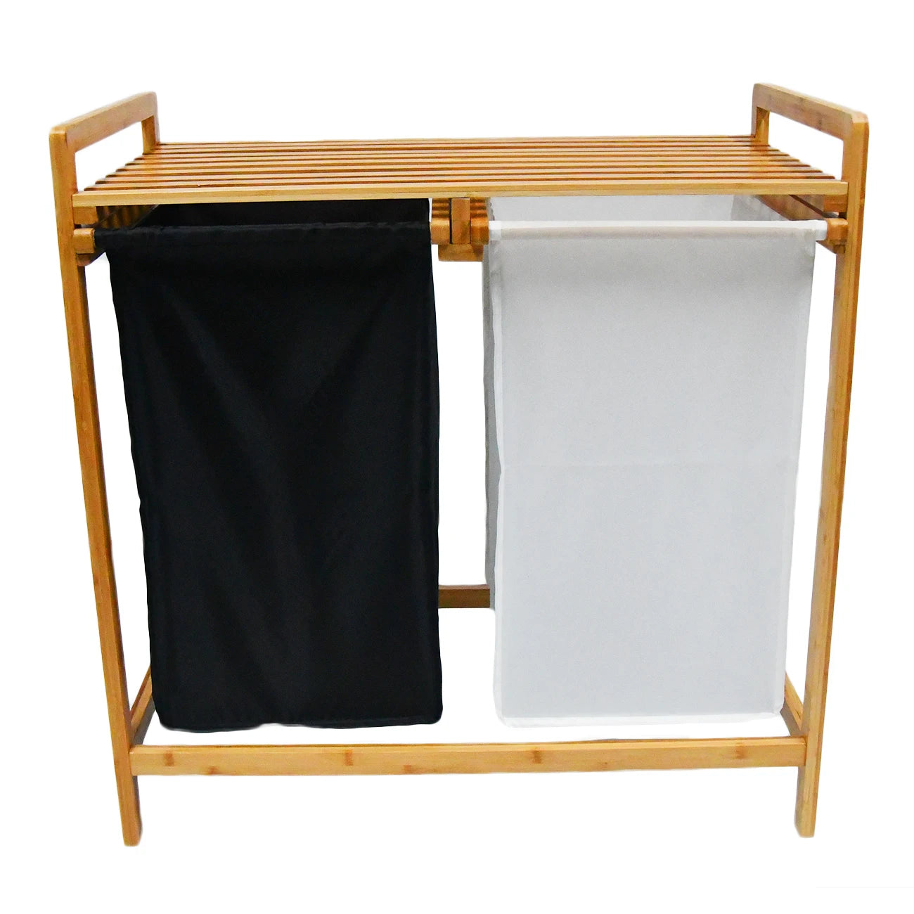 Bamboo Laundry Hamper and Shelf Dual Compartments Laundry Basket with Removable Bag 2 Sections Laundry Organizer and Storage