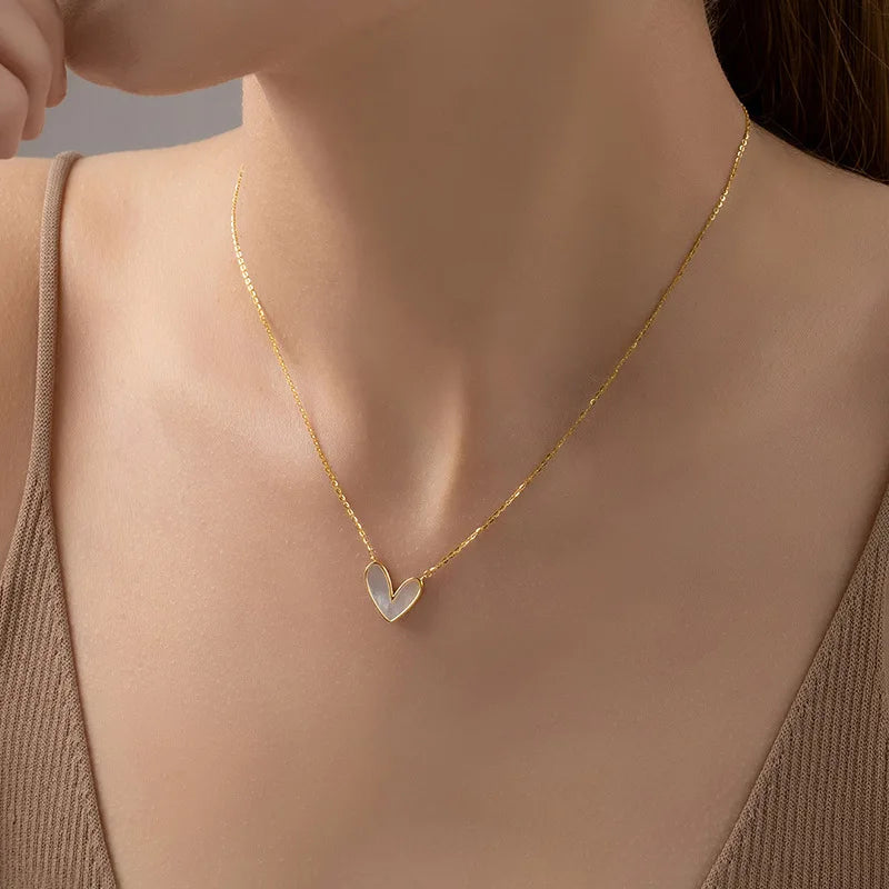 Dainty Gold Plated Thin Chain Shell Heart Necklace Stainless Steel Heart Pendant Necklace Jewelry Women