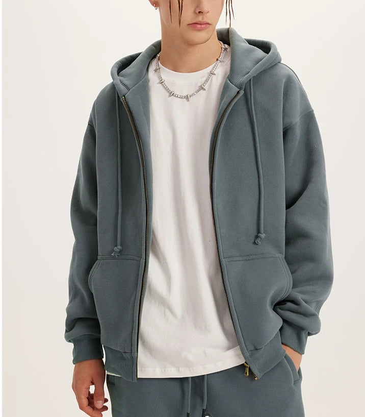 Custom 470 Gsm 3d Full Zip up Hoodie Foam Printing Men Heavyweight Heavy French Terry Cotton Oversized Hoodie