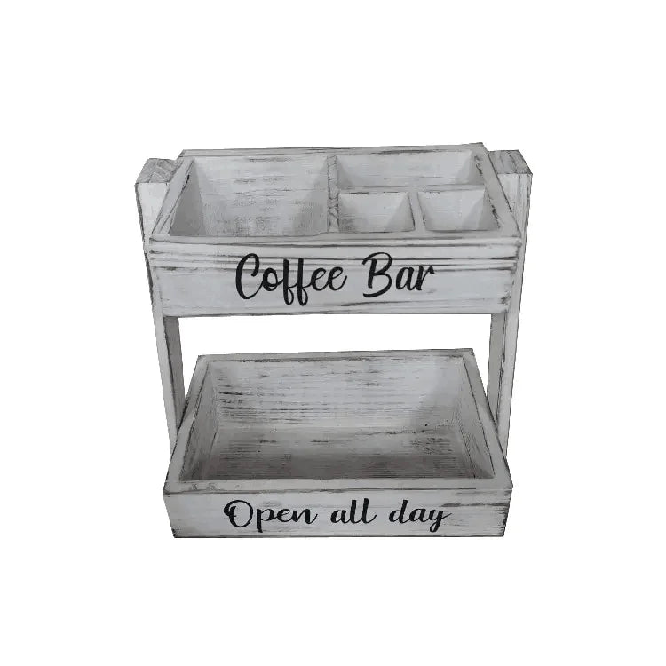 JUNJI 2-Tier Kitchen Countertop Wood Coffee Station Organizer