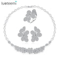 LUOTEEMI Big Flower Luxury Micro CZ Zircon India Bridal Jewelry Set Rhodium Plated Wedding Jewelry