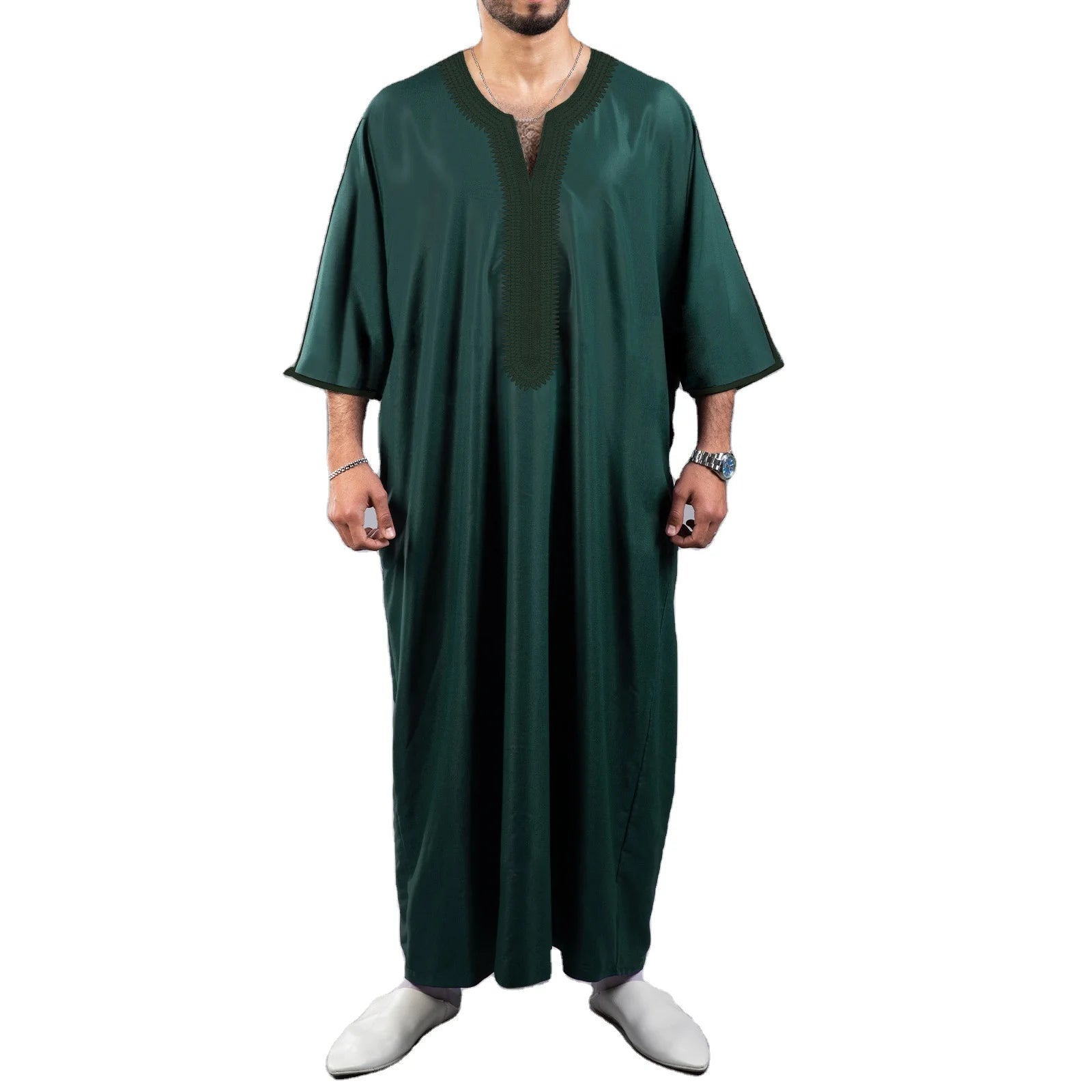 2024 Embroidered Moroccan Men's Muslim Thobe Robe Traditional Jibba Abaya Men's Clothing Jalabiya