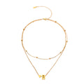 New 18K Gold Plated Stainless Steel Double Layer Bead Chain 26 Alphabet Letter Necklace