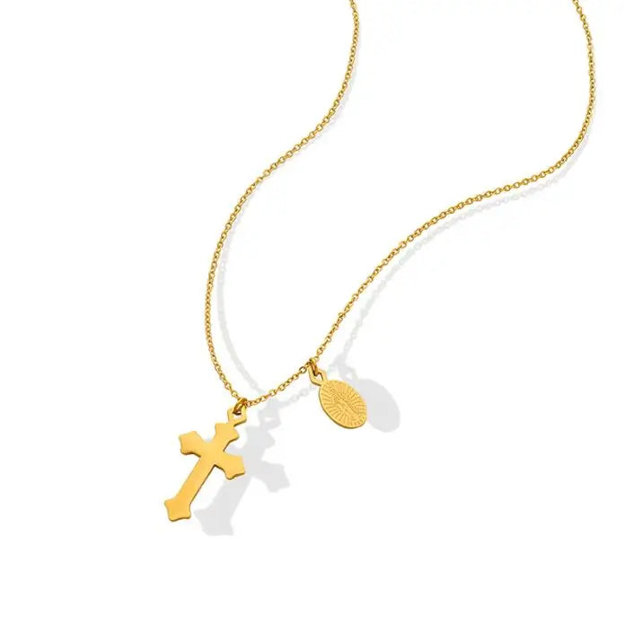Stainless Steel Virgin Mary Religious Jewelry Medallion Catholic Gift Christian Necklace Christening Gold Cross Necklace