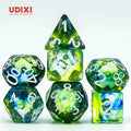 For Udixi Customizable Logo Polyhedral-shaped Resin RPG Dice Set Glaze Green with Colored Finish for Dungeons and Dragons