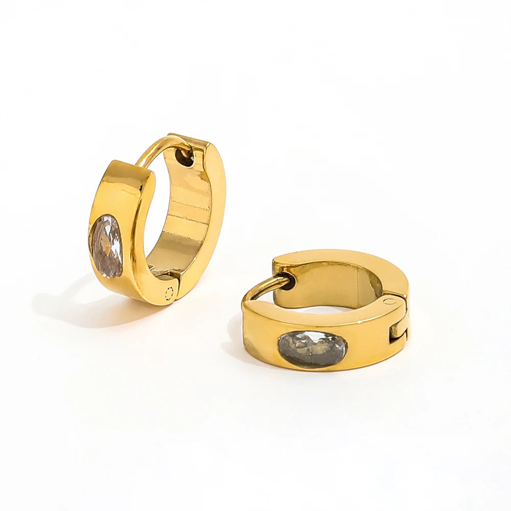 2022 High Quality 18K PVD Gold Plated Eye Zirconia Hoop Earrings for Women Stainless Steel Chain Earrings Wholesale