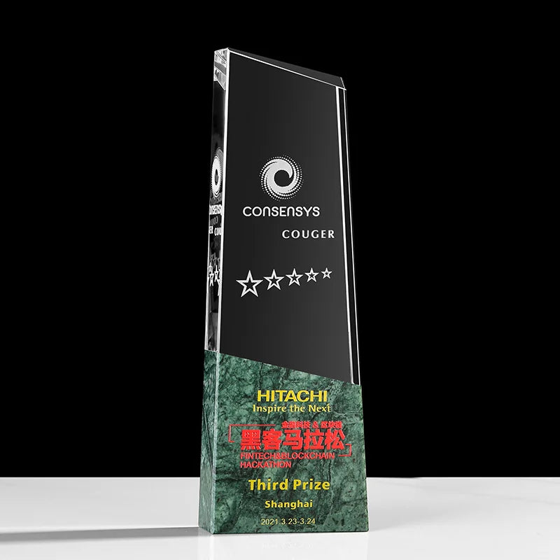 Custom Design Wholesale Special Crystal Trophy Transparent Marble Base Trophy Carved Souvenir Gift